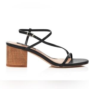 Nib AQUA Black Strappy Amy Open Toe Block Heel Slingback Sandal